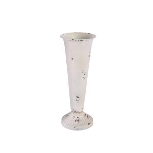 14 INCH TALL METAL VASE ANTIQUE WHITE