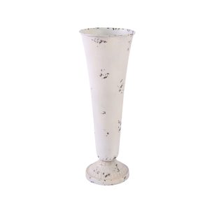 16 INCH TALL METAL VASE ANTIQUE WHITE