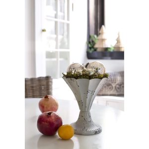 SMALL METAL FLUTED VASE ANTIQUE WHITE