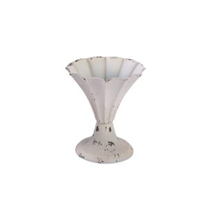 SMALL METAL FLUTED VASE ANTIQUE WHITE