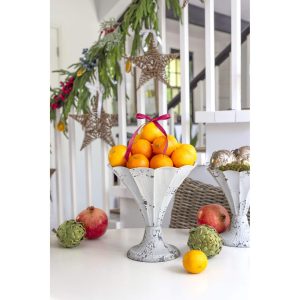 MEDIUM METAL FLUTED   VASE- ANTIQUE WHITE