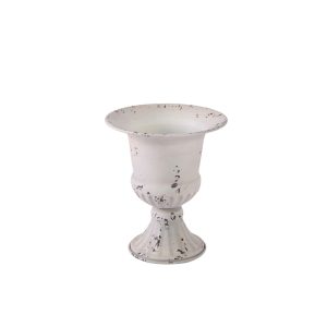 METAL URN- ANTIQUE WHITE