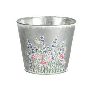 ROUND GALVANIZED POT FLORAL EMBOSS