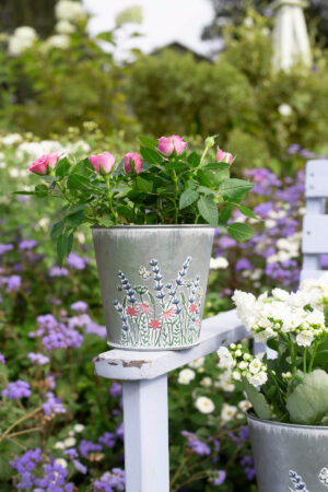 ROUND GALVANIZED POT FLORAL EMBOSS