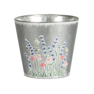 ROUND GALVANIZED POT FLORAL EMBOSS