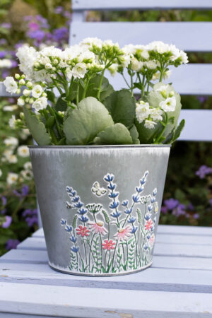 ROUND GALVANIZED POT FLORAL EMBOSS