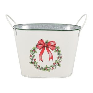 SMALL OVAL CREAM METAL WITH WREATH/BOW EMBOSS