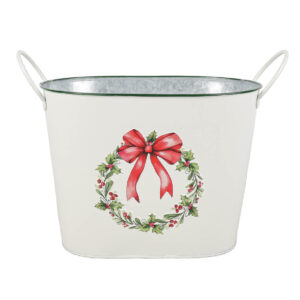 LARGE OVAL CREAM METAL WITH  WREATH/BOW EMBOSS