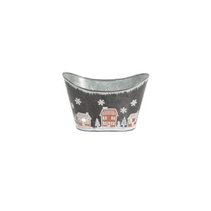 SMALL OVAL METAL WITH  COPPER HOUSE DESIGN