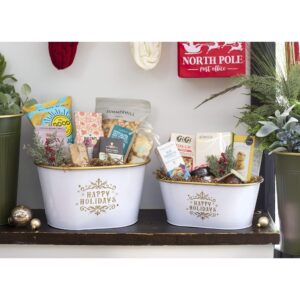 OVAL WHITE POT HAPPY HOLIDAYS