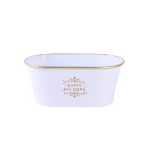 OVAL WHITE POT HAPPY HOLIDAYS