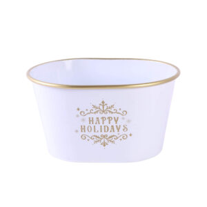 LARGE OVAL WHITE POT HAPPY HOLIDAYS
