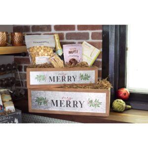 S/2 LONG RECTANGULAR CRATES WITH GALVANIZED VERY MERRY
