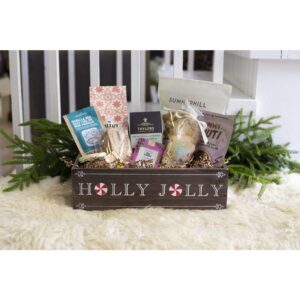 RECTANGULAR WOOD CRATE HOLLY JOLLY