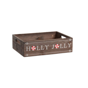RECTANGULAR WOOD CRATE HOLLY JOLLY
