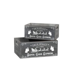 S/2 RECTANGULAR CRATES GREY NORTH POLE DESIGN