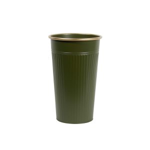 TALL ROUND METAL VASE GREEN GOLD TOP RIM