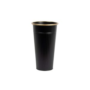 TALL ROUND METAL VASE BLACK GOLD TOP RIM