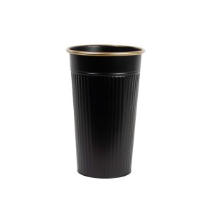 TALL ROUND METAL VASE BLACK GOLD TOP RIM