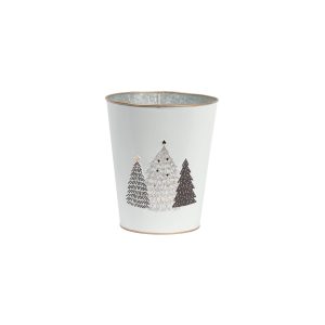 WHITE METAL VASE TREE EMBOSS DESIGN