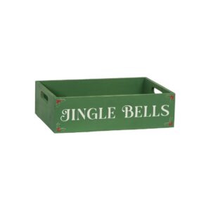 GREEN RECTANGULAR WOOD CRATE  JINGLE BELLS