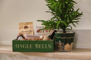 GREEN RECTANGULAR WOOD CRATE  JINGLE BELLS