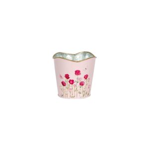 SMALL PINK METAL POT WITH  FLORAL EMBOSS