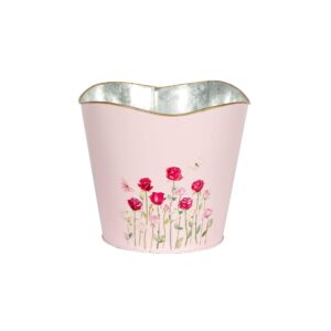 LARGE PINK METAL POT WITH  FLORAL EMBOSS