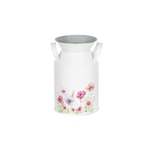 WHITE METAL MILK CAN WITH  FLORAL EMOBSS
